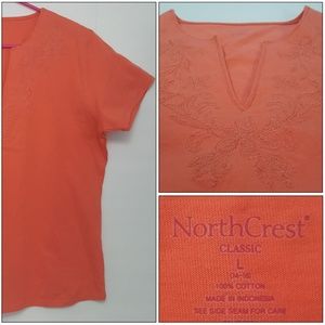 Northcrest Slot Neck Orange Embroidered Top